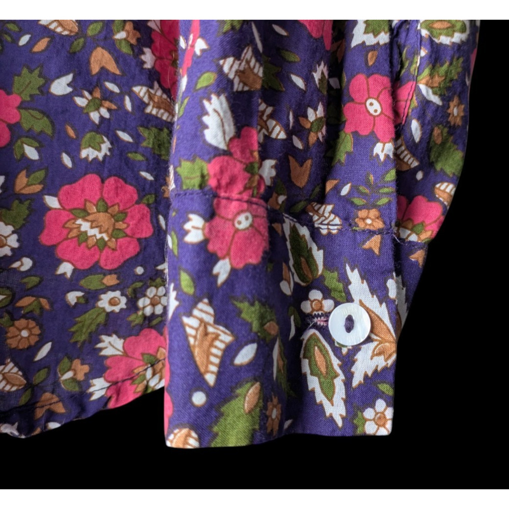 Floral Button-Down Blouse – Black with Pink Floral Print - Picture 7 of 7